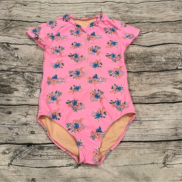 Rockets of Awesome Rashguard One Piece Swimsuit in Pink With Zipper Size 12 - Picture 1 of 8